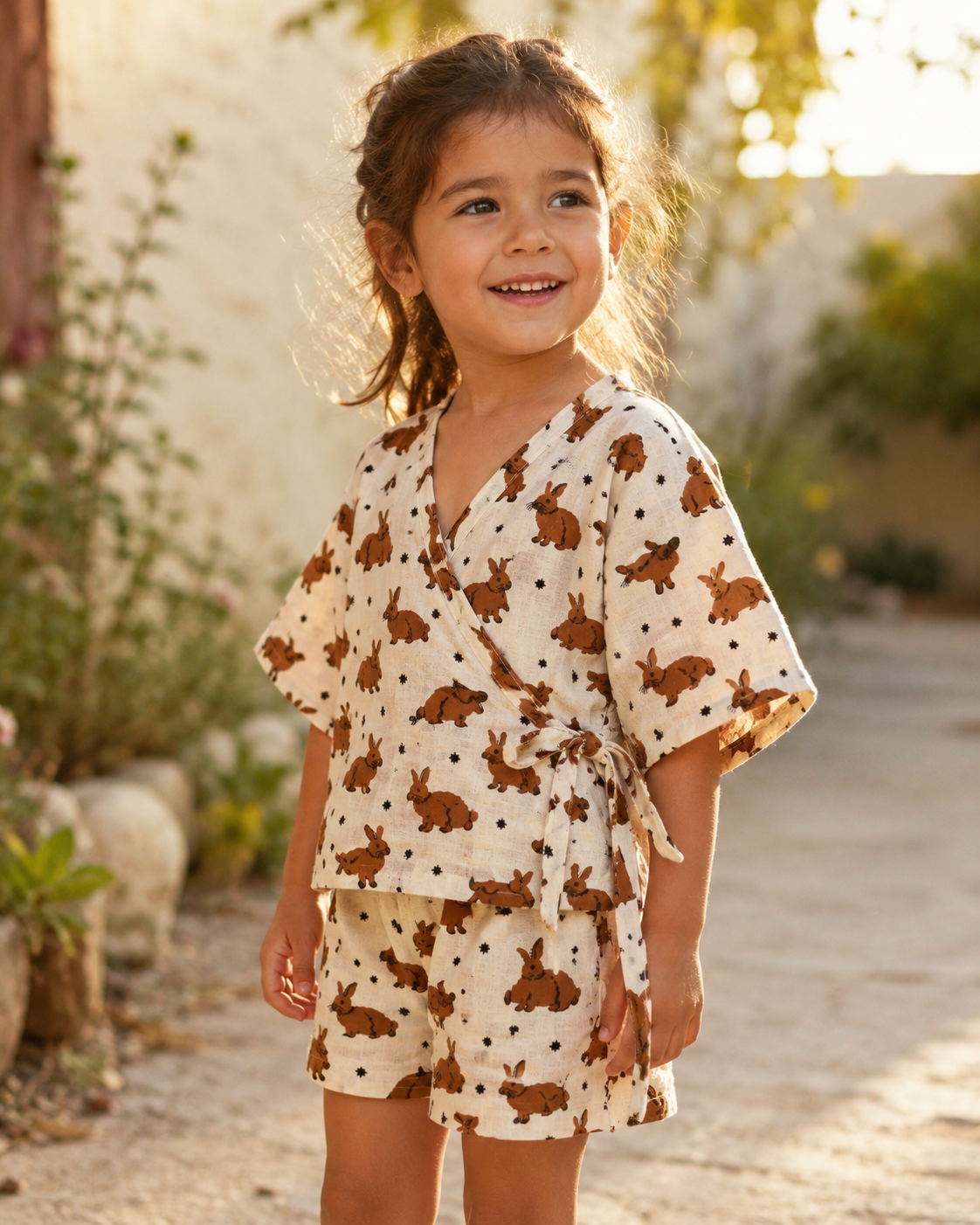 Cotton Kimono Set — Woodland Bunny