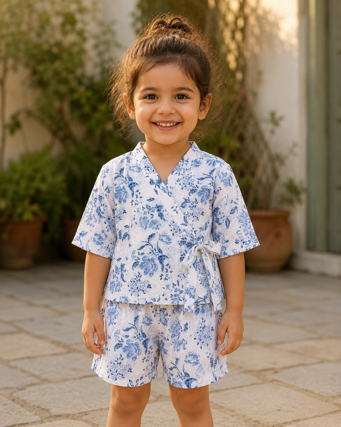 Cotton Kimono Set — Blue Floral