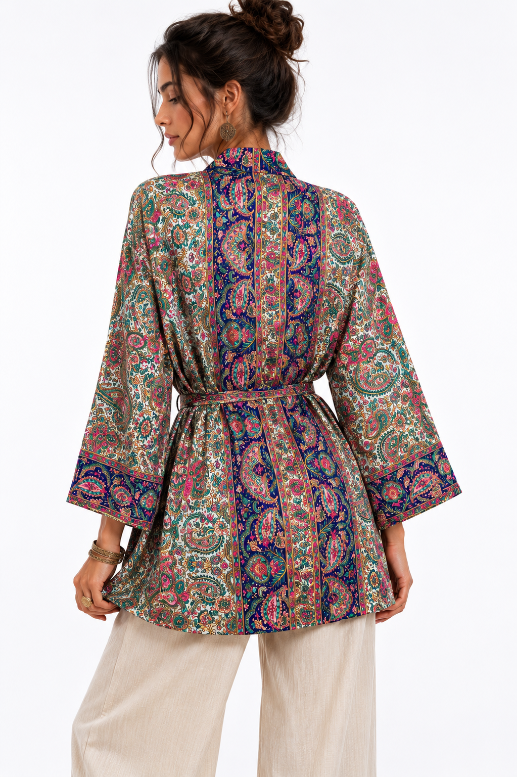 Royal Paisley Satin Silk Kimono Top
