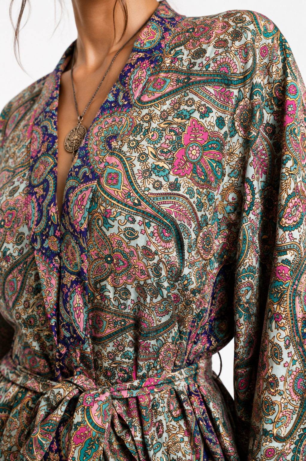 Royal Paisley Satin Silk Kimono Top
