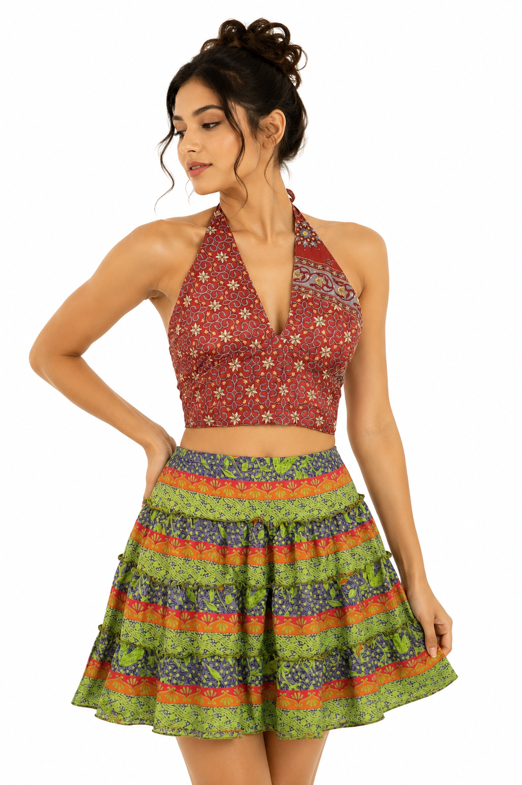 Crimson Boho Satin Halter Top