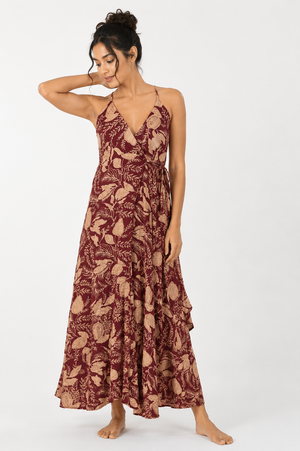 Rust Bloom Wrap Maxi Dress