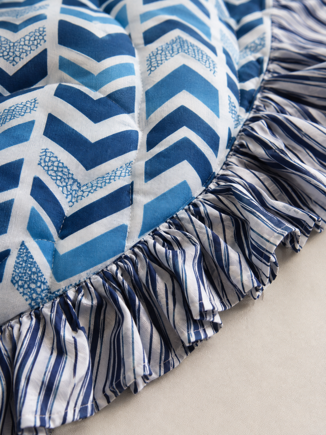 Heart Quilted Baby Mat — Indigo Chevron
