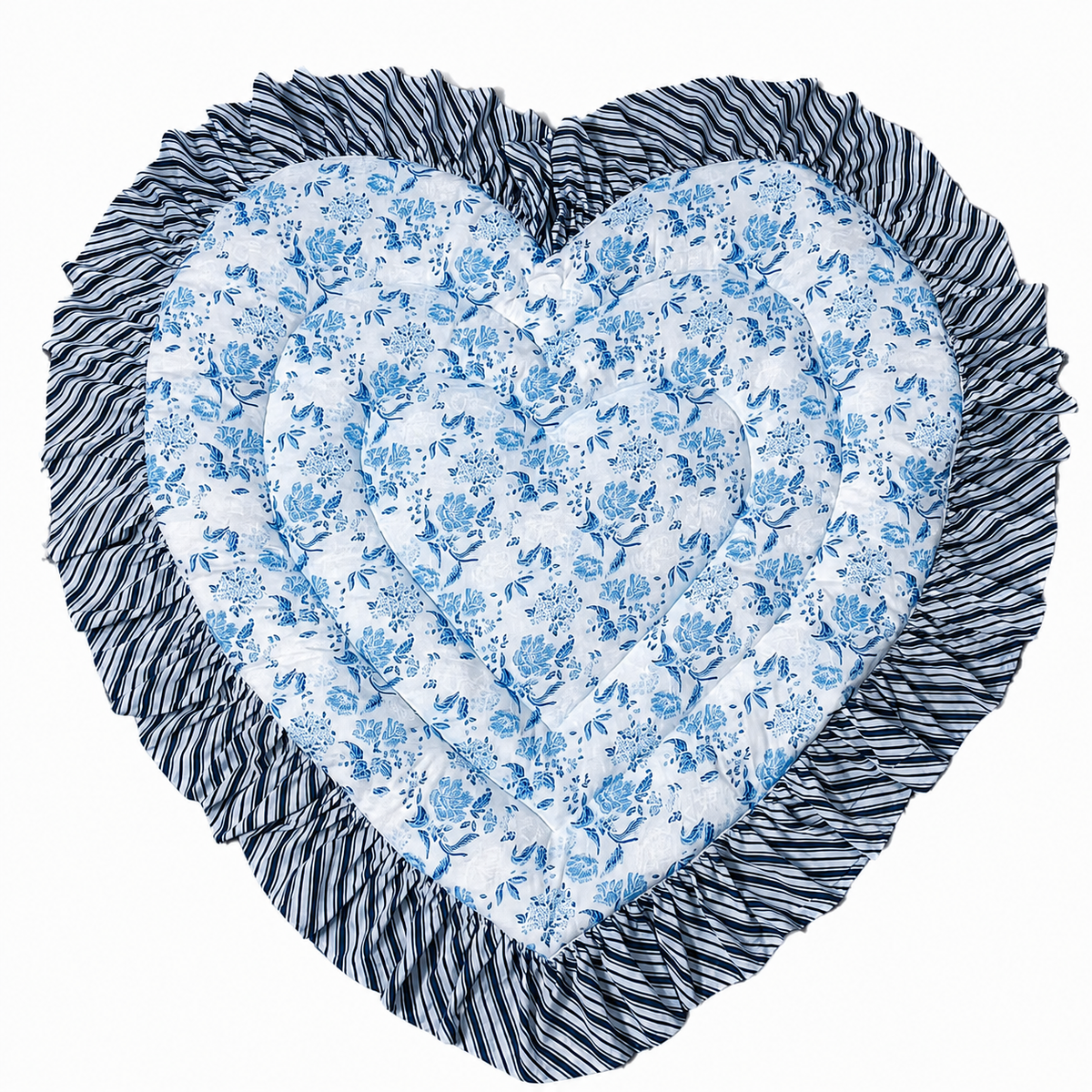 Heart Quilted Baby Mat — Blue Floral