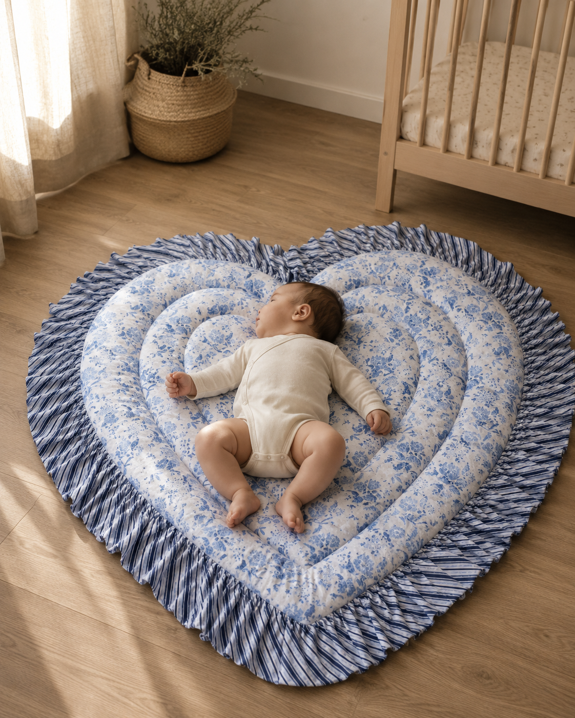 Heart Quilted Baby Mat — Blue Floral