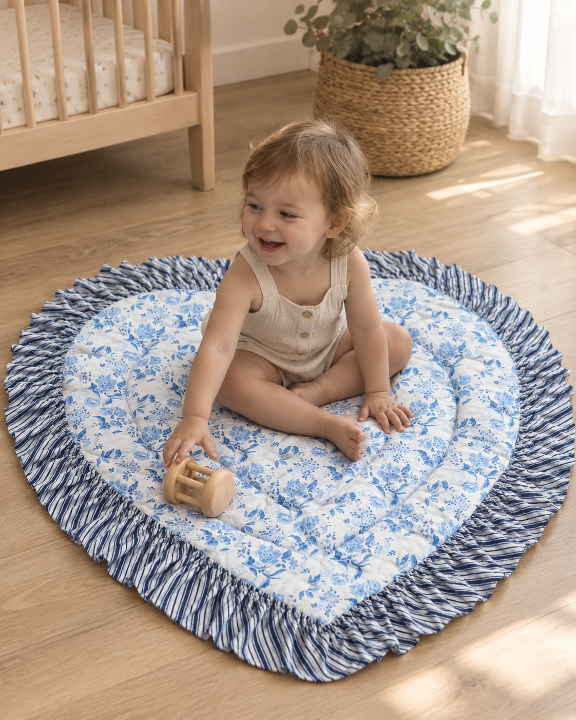 Heart Quilted Baby Mat — Blue Floral