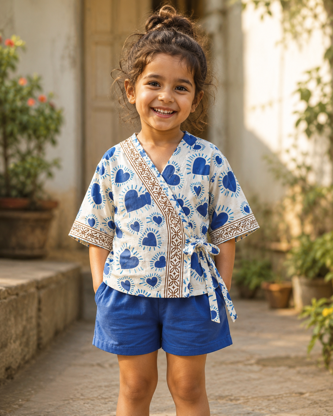 Cotton Kimono Set — Blue Heart