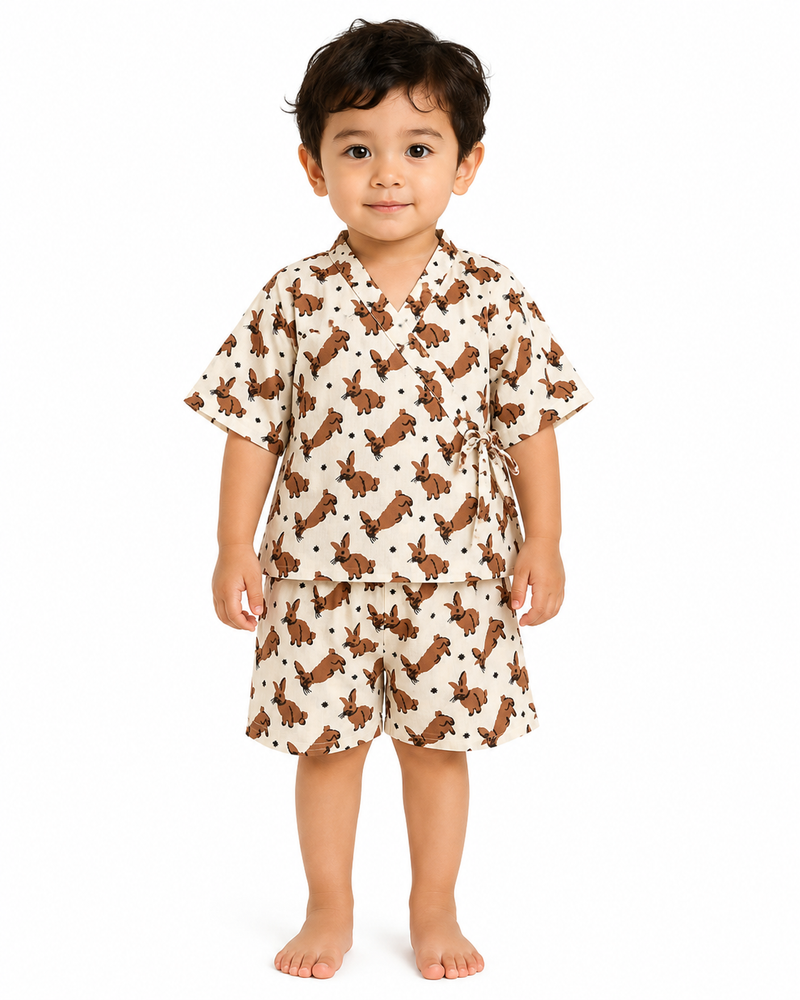 Cotton Kimono Set — Woodland Bunny