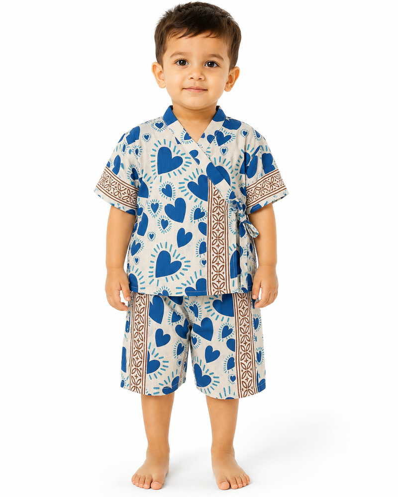 Cotton Kimono Set — Blue Heart