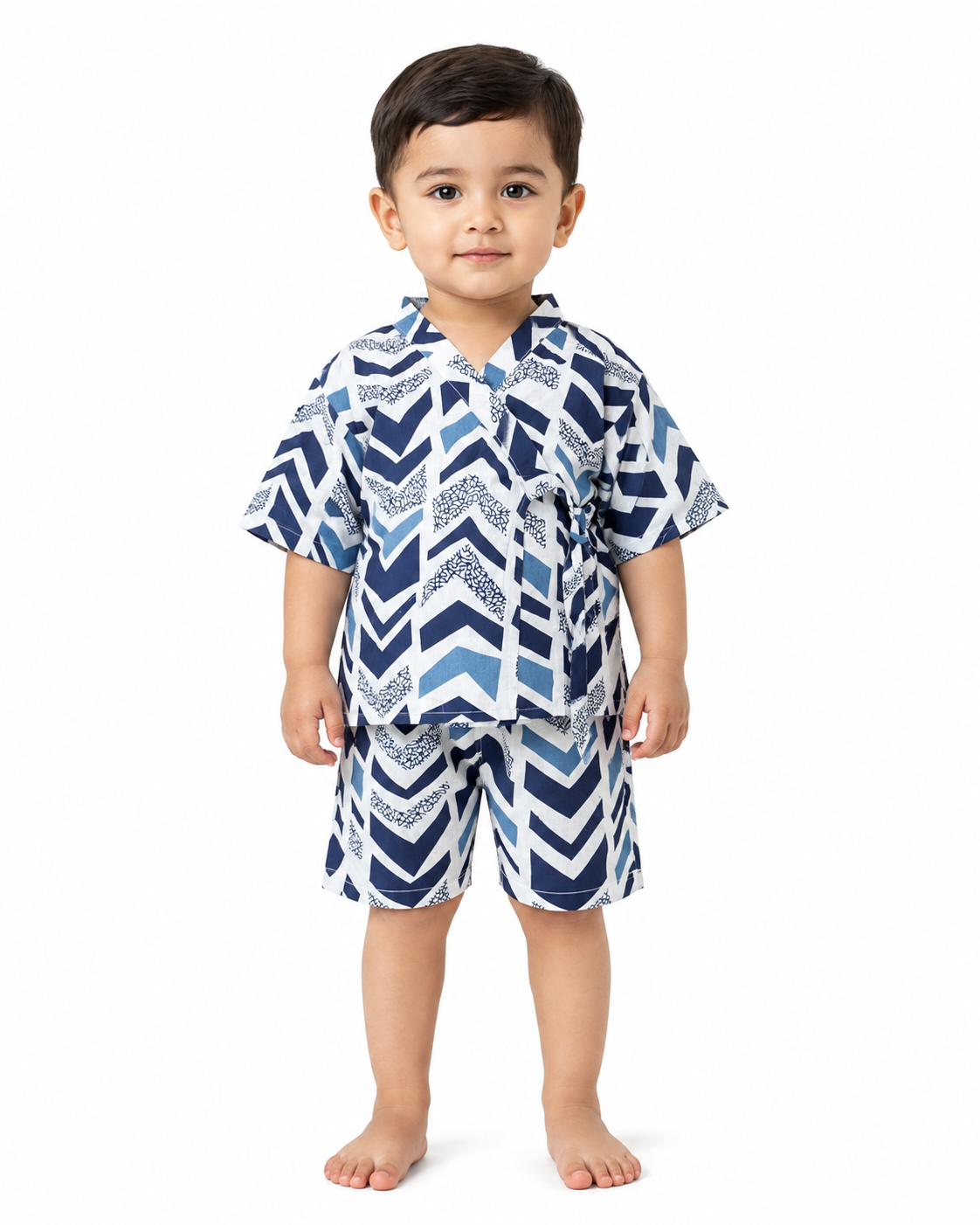 Cotton Kimono Set — Indigo Chevron
