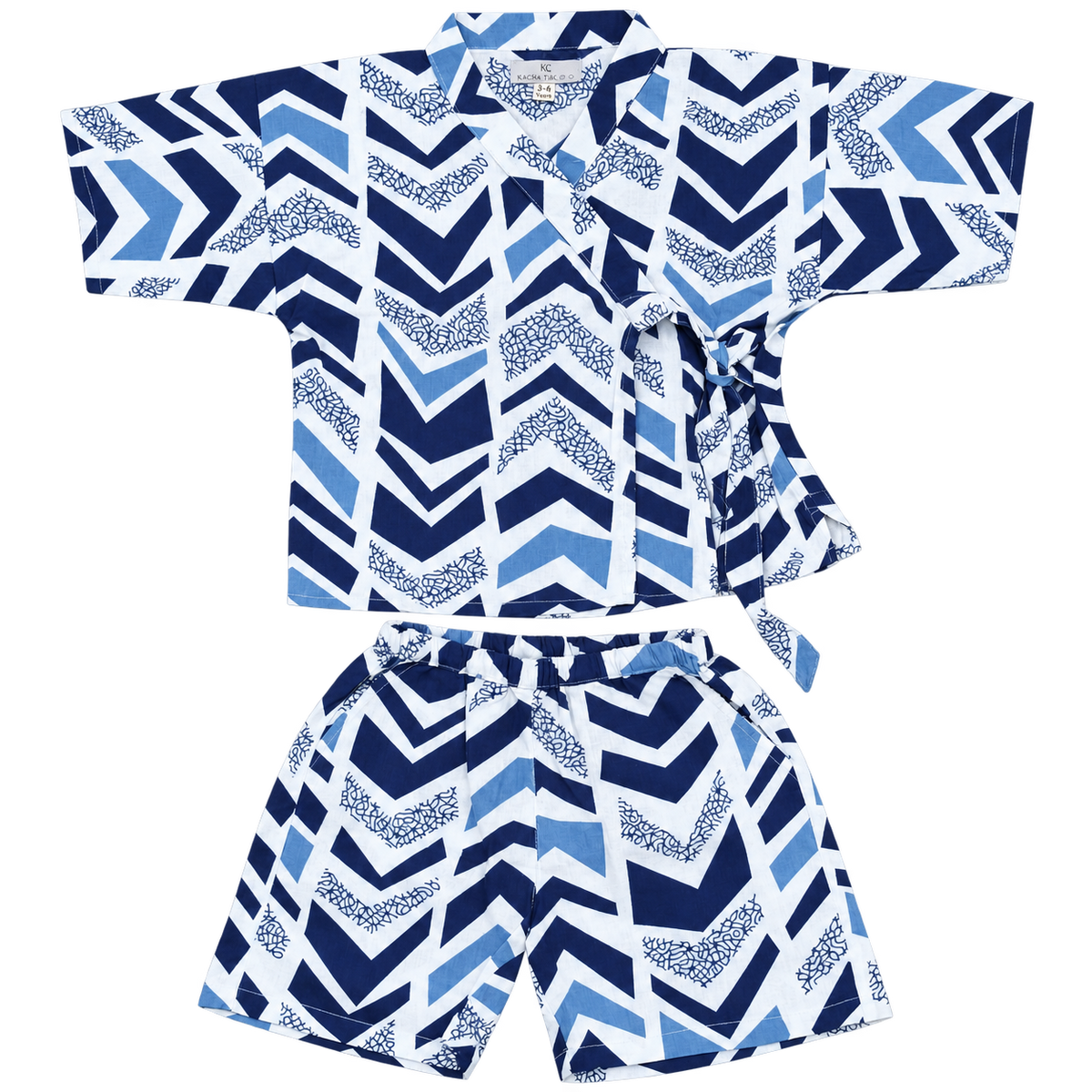 Cotton Kimono Set — Indigo Chevron