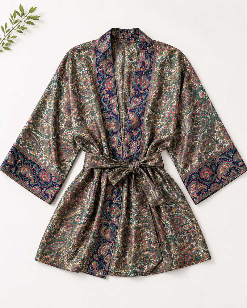 Royal Paisley Satin Silk Kimono Top