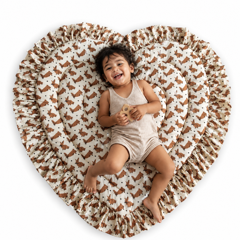 Heart Quilted Baby Mat — Woodland Bunny