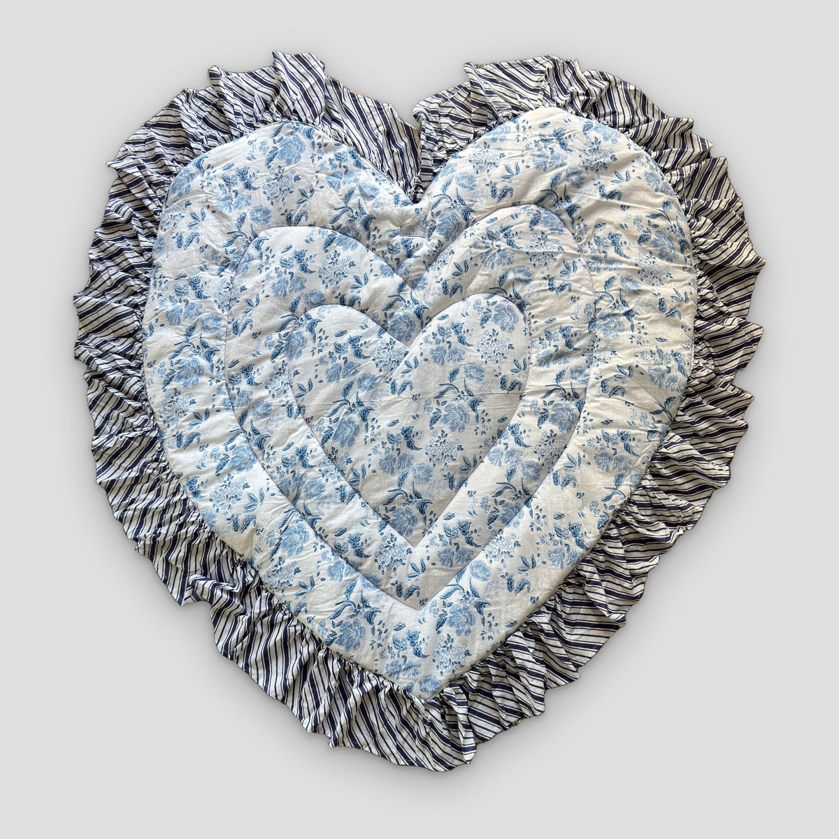Heart Quilted Baby Mat — Blue Floral