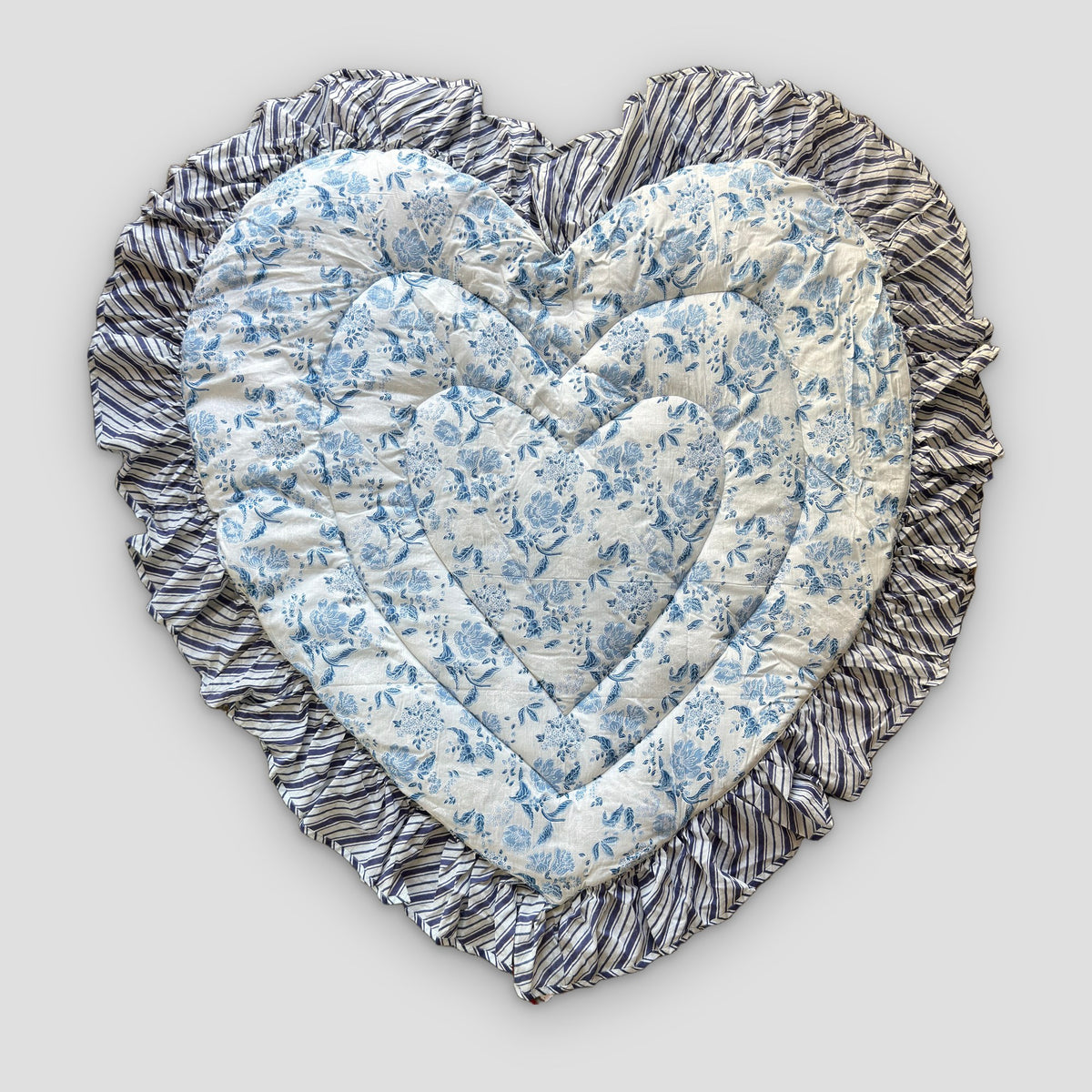 Heart Quilted Baby Mat — Blue Floral