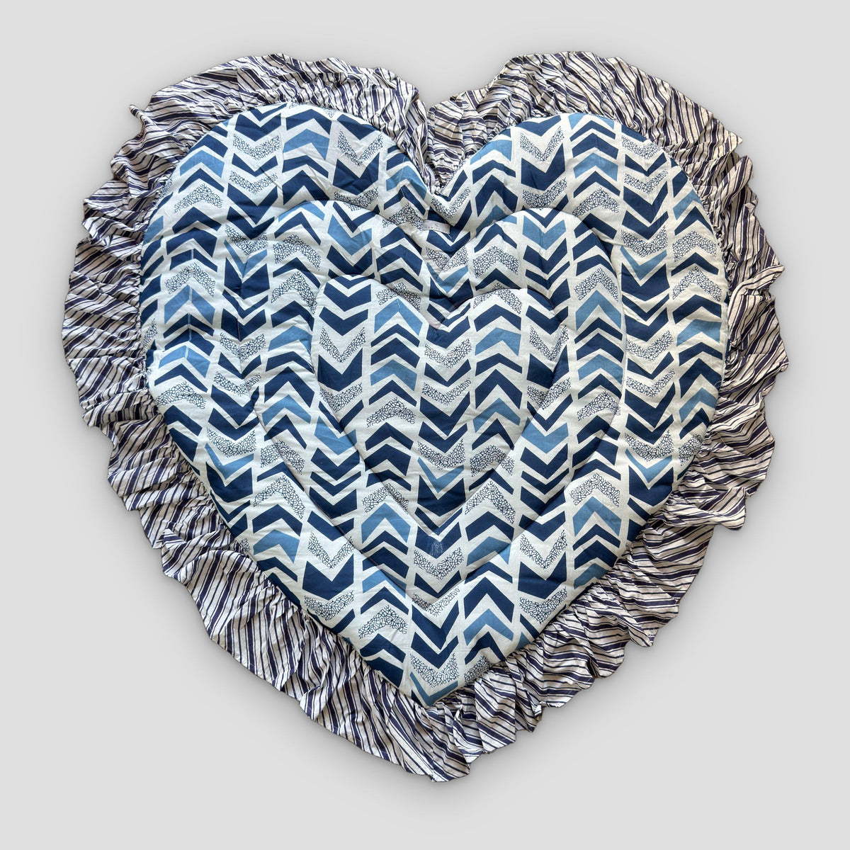Heart Quilted Baby Mat — Indigo Chevron