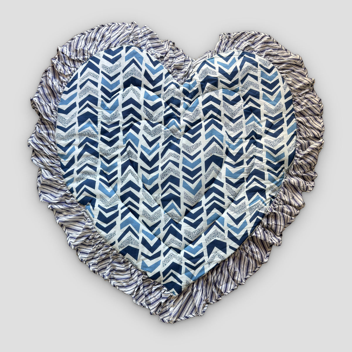 Heart Quilted Baby Mat — Indigo Chevron