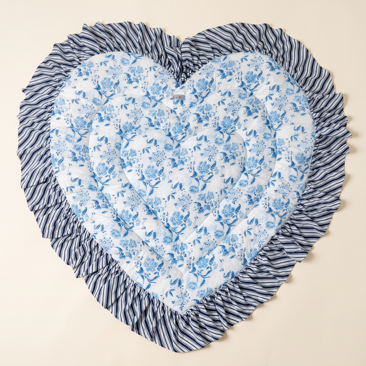 Heart Quilted Baby Mat — Blue Floral
