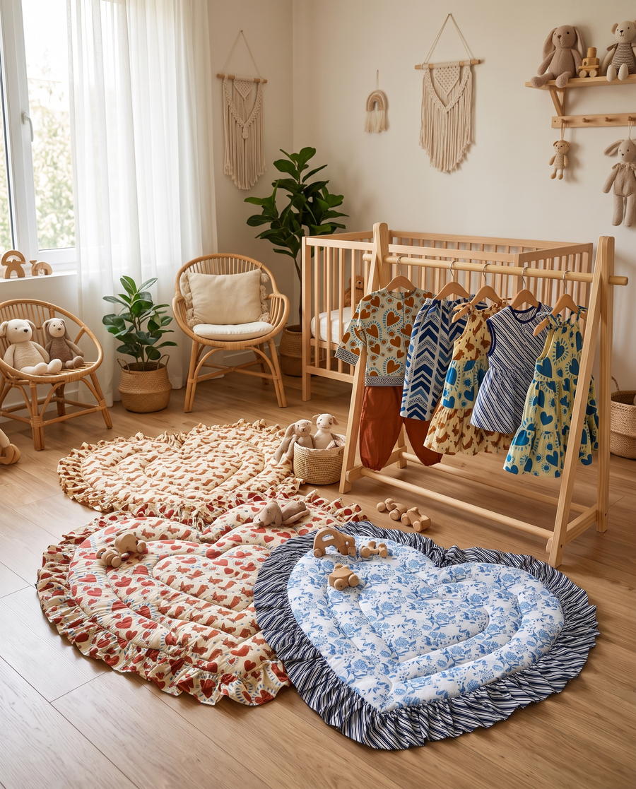 Close view of the quilted heart play mat
