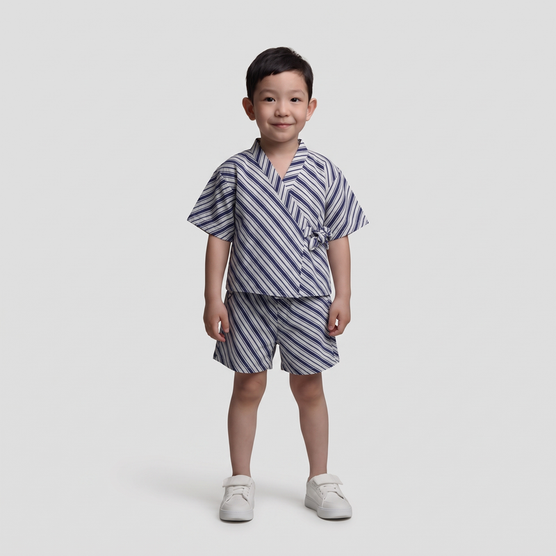 Cotton Kimono Set — Navy Stripe