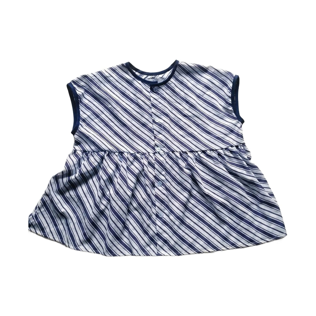 Little Twirl cotton short dress for kids in navy stripe hand block print