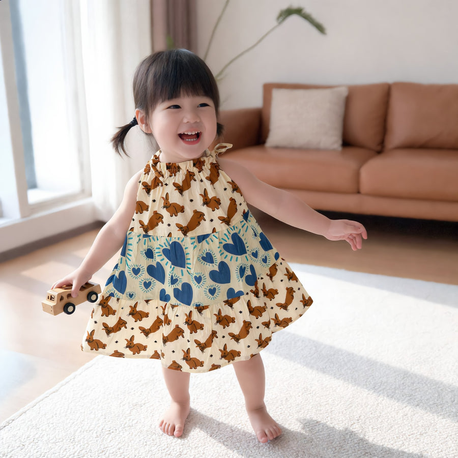 Hands showing the tiered frock fabric