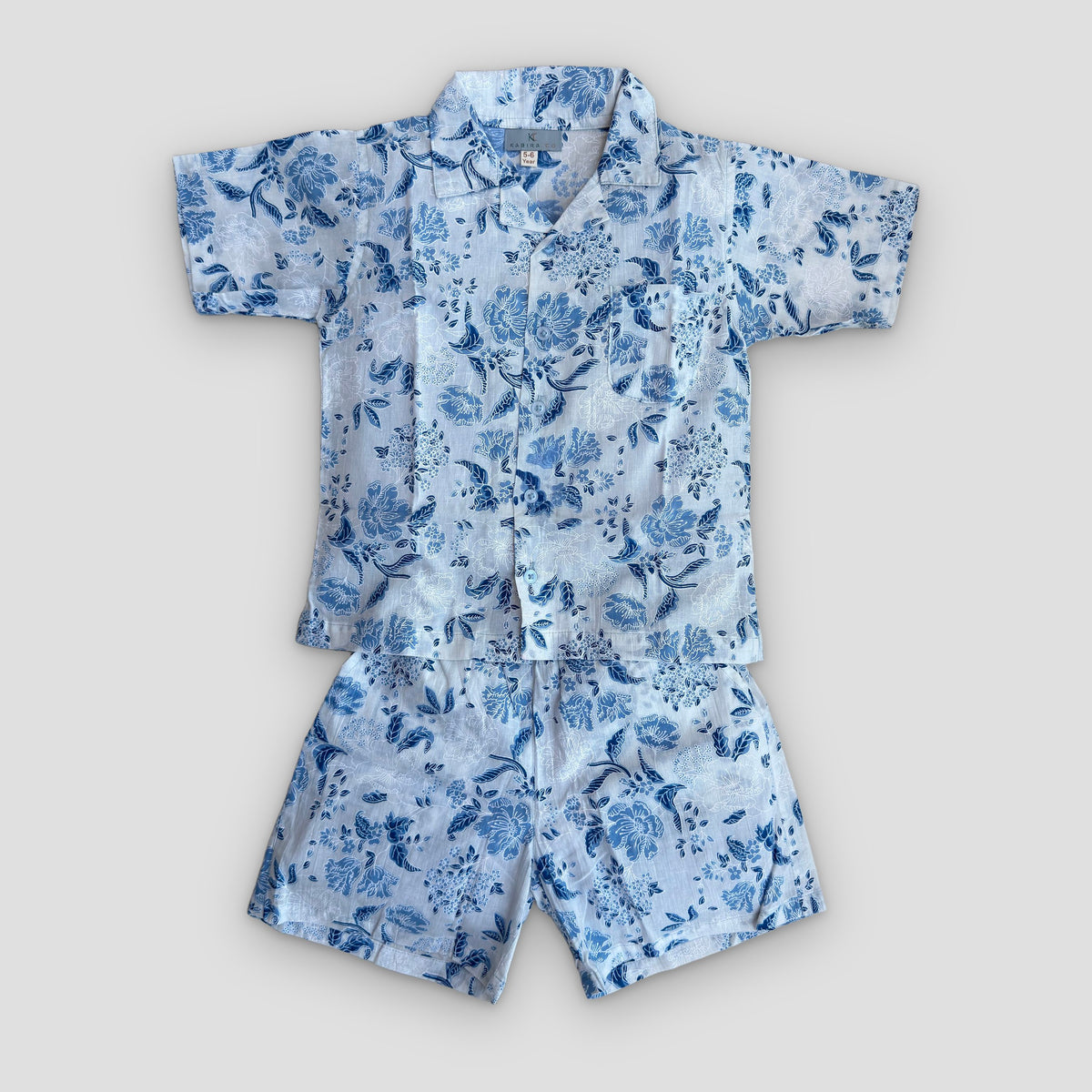 Cotton Co-Ord Set in Blue Floral, real photo