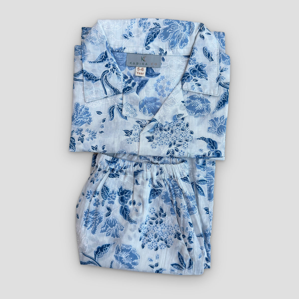 Cotton Co-Ord Set in Blue Floral, real photo
