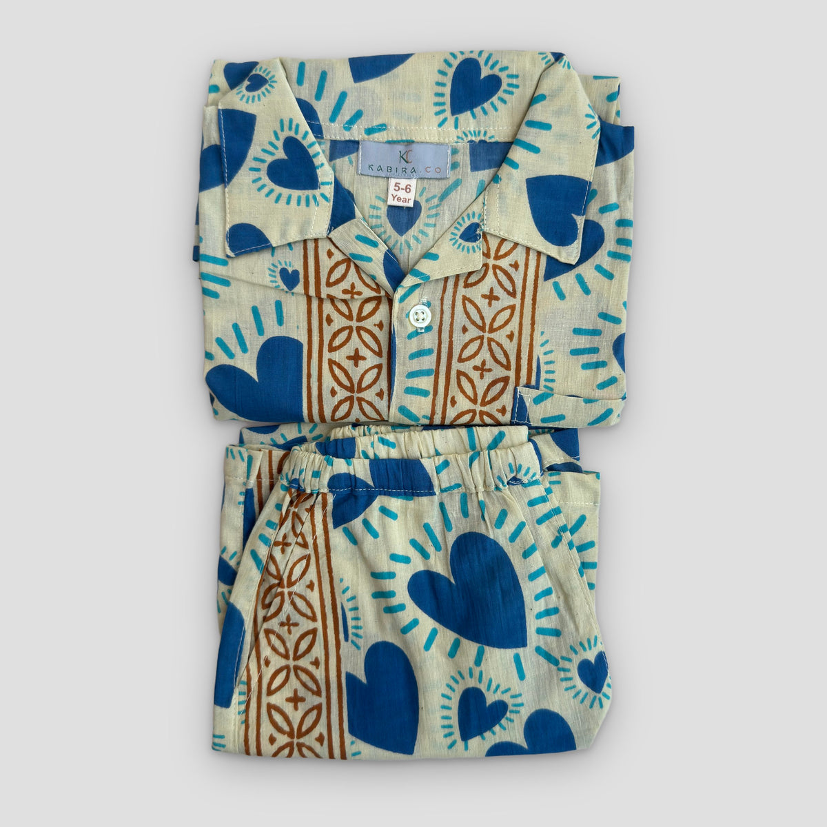 Cotton Co-Ord Set in Blue Heart, real photo
