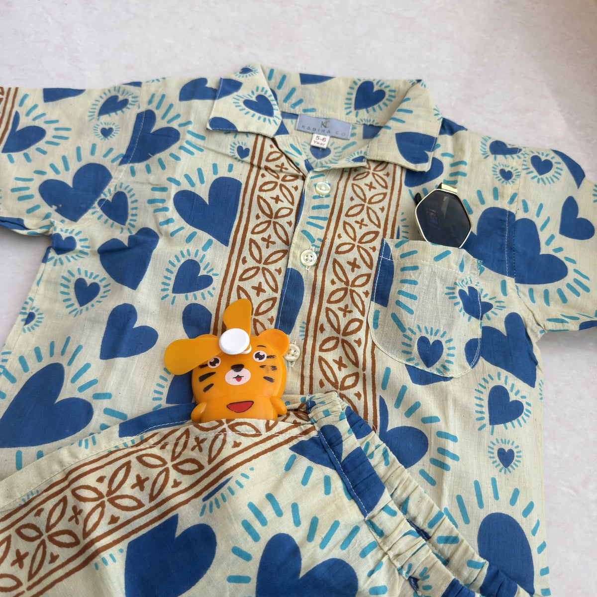 Cotton Co-Ord Set in Blue Heart, real photo