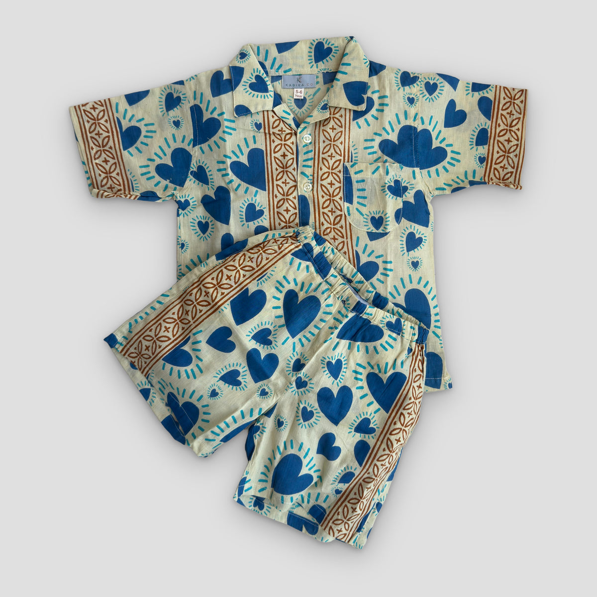 Cotton Co-Ord Set in Blue Heart, real photo