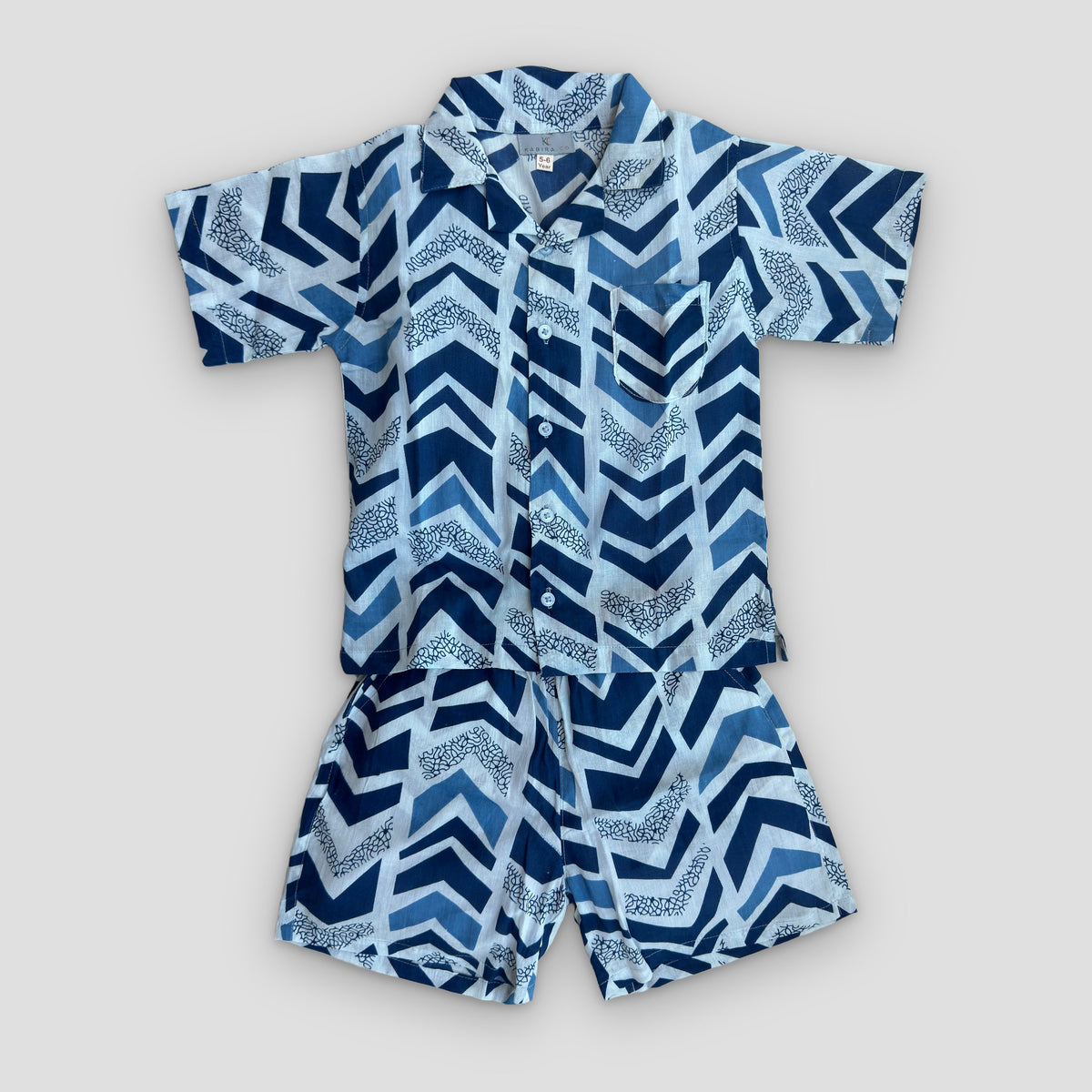 Cotton Co-Ord Set in Indigo Chevron, real photo