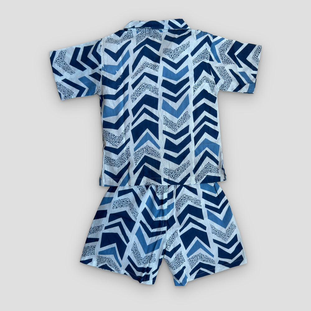 Cotton Co-Ord Set in Indigo Chevron, real photo