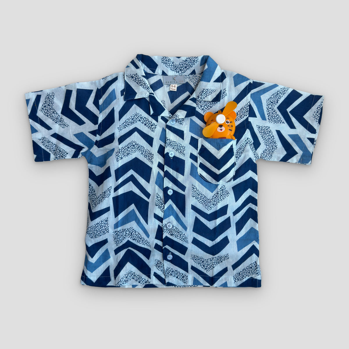Cotton Co-Ord Set in Indigo Chevron, real photo