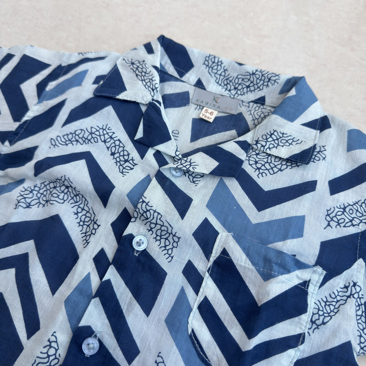 Cotton Co-Ord Set in Indigo Chevron, real photo