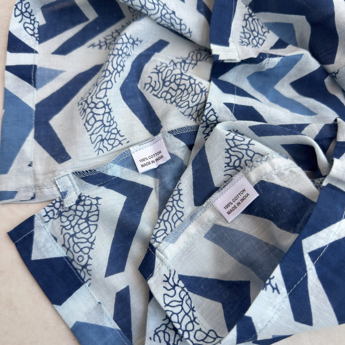 Cotton Co-Ord Set in Indigo Chevron, real photo