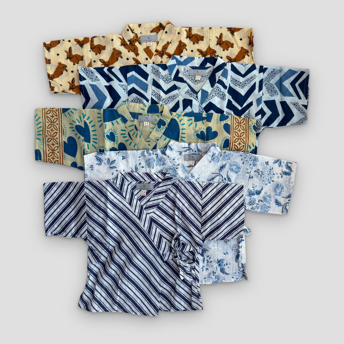 Cotton Kimono Set: all colour options side by side