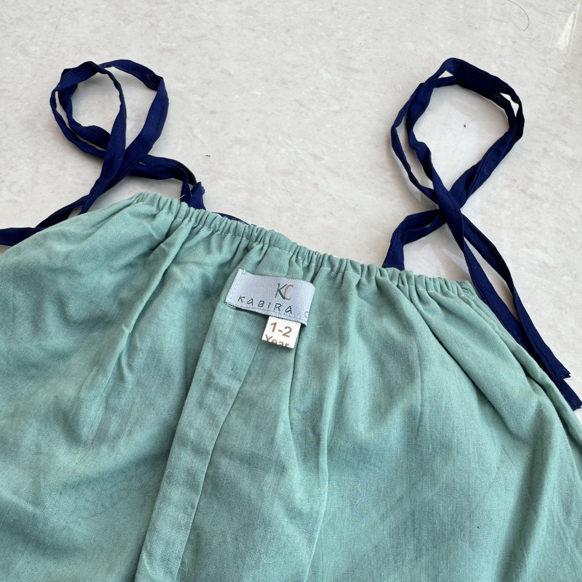 Double-layer Cotton Jumpsuit in Indigo Chevron, real photo: kabira size label