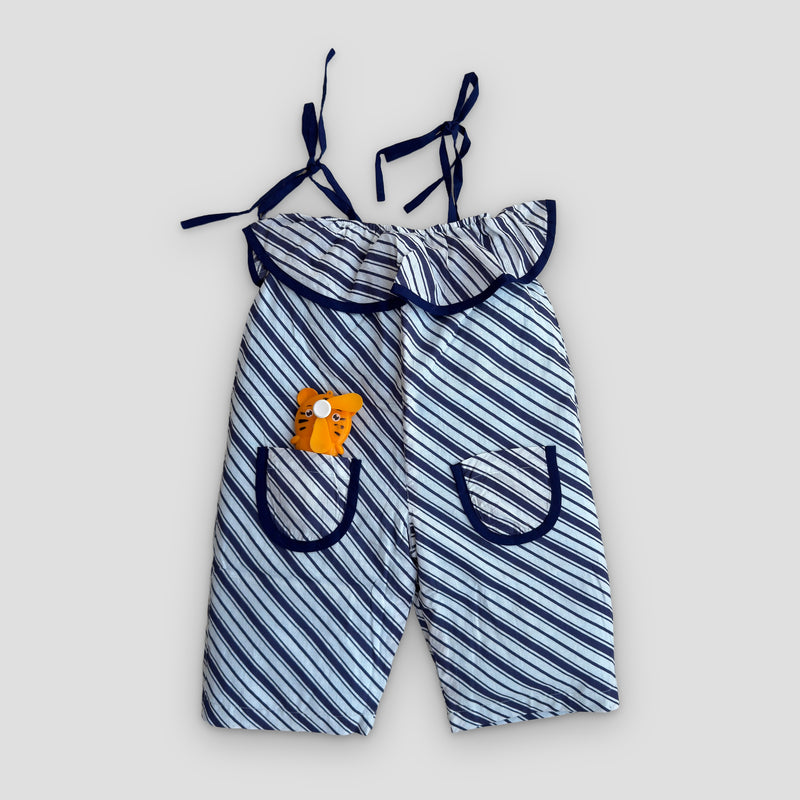 Double-layer Cotton Jumpsuit in Navy Stripe, real photo: flat with pockets