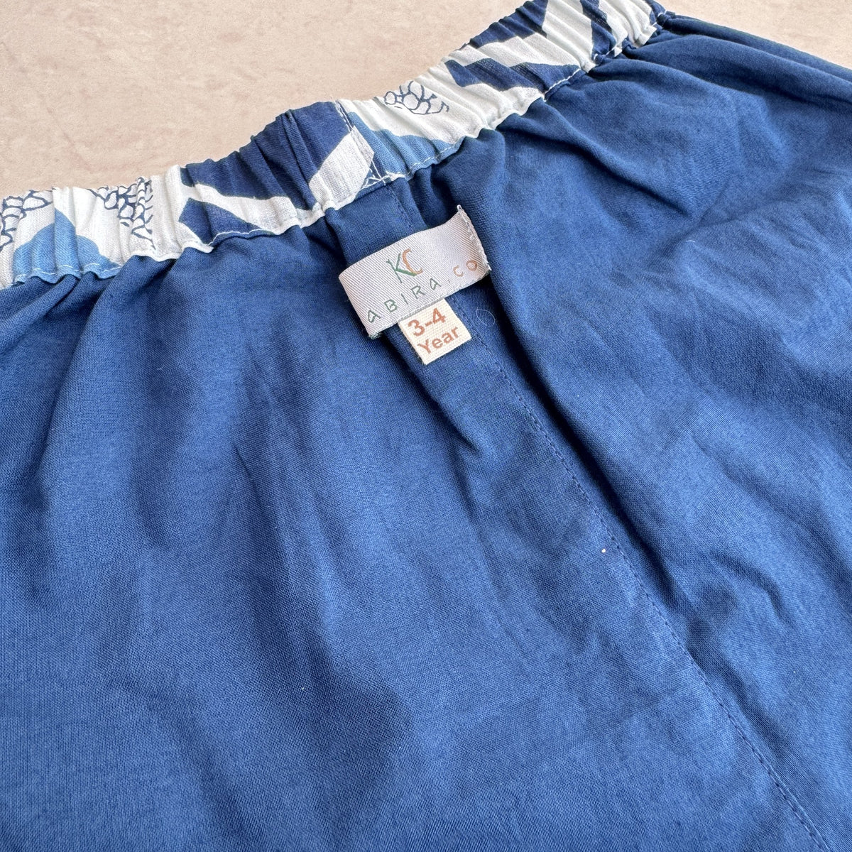 Double-layer Cotton Pant in Indigo Chevron, real photo: inside layer with Kabira size label