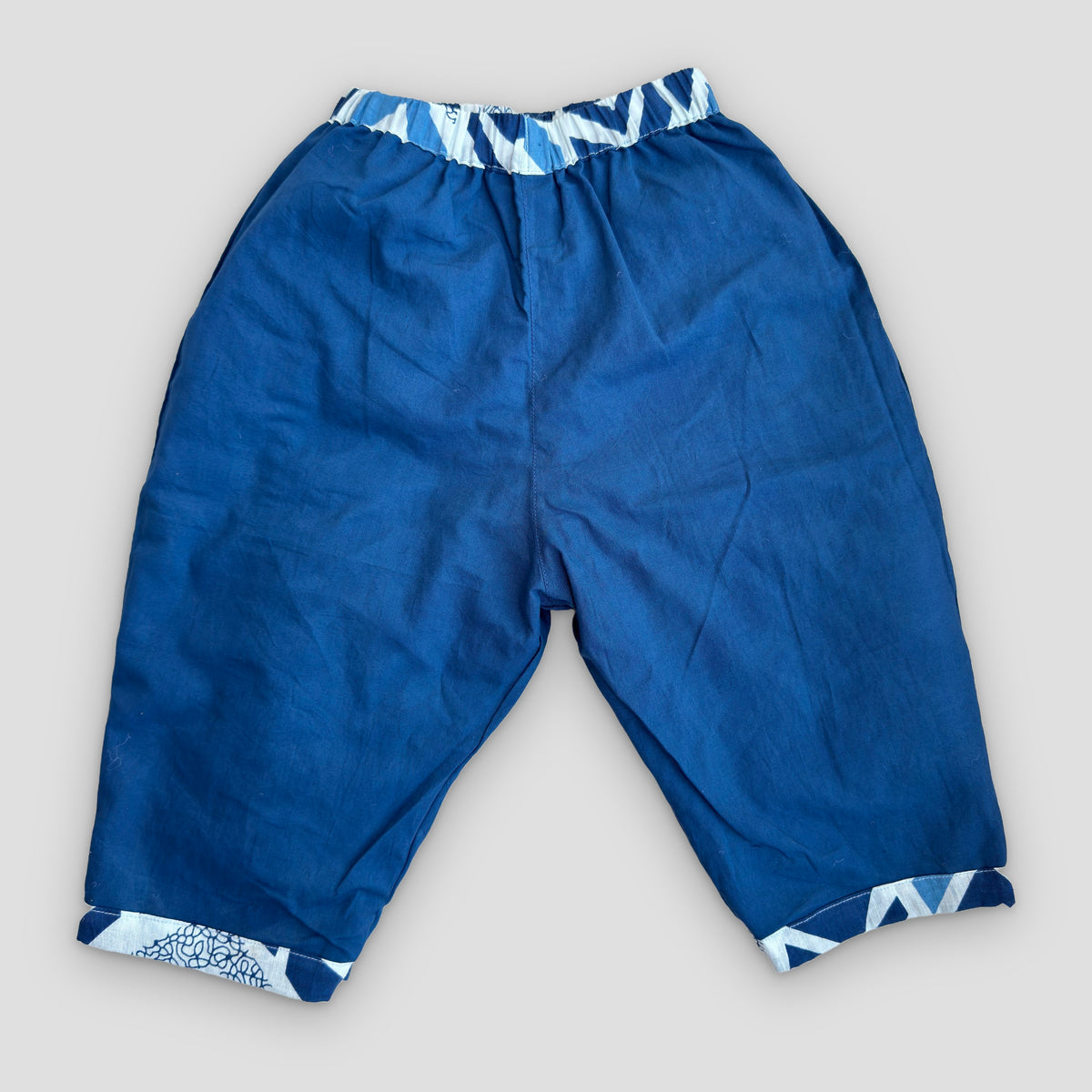 Double-layer Cotton Pant in Indigo Chevron, real photo: inside layer, flat