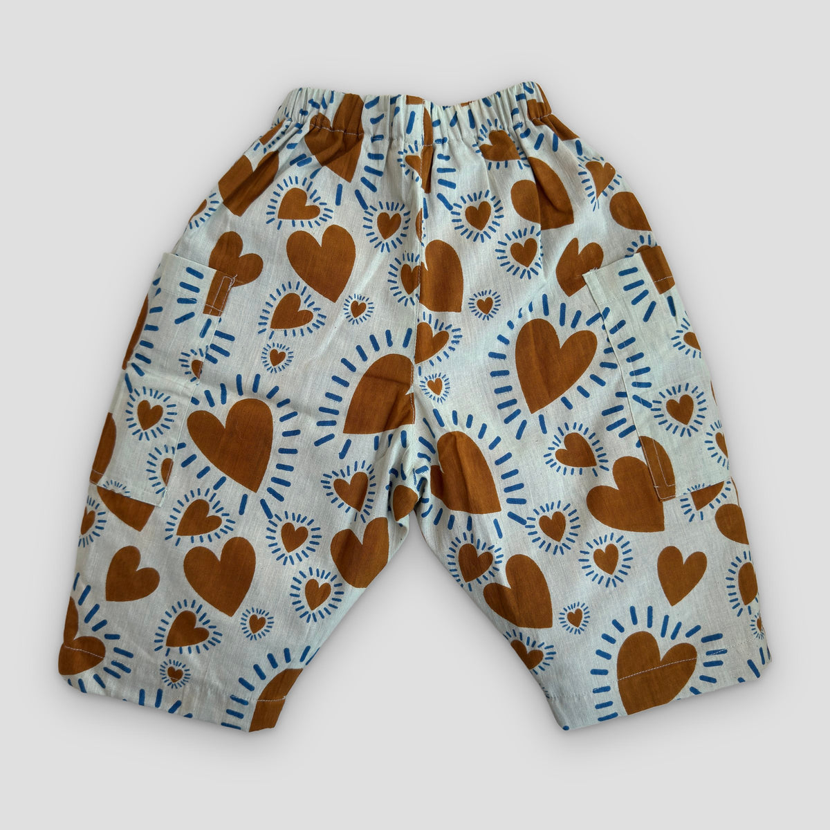 Double-layer Cotton Pant, rust with heart print, real photo: heart print side, flat