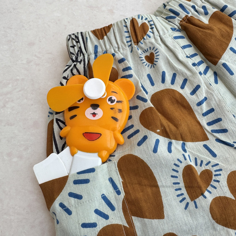 Double-layer Cotton Pant, rust with heart print, real photo: heart print side, pocket