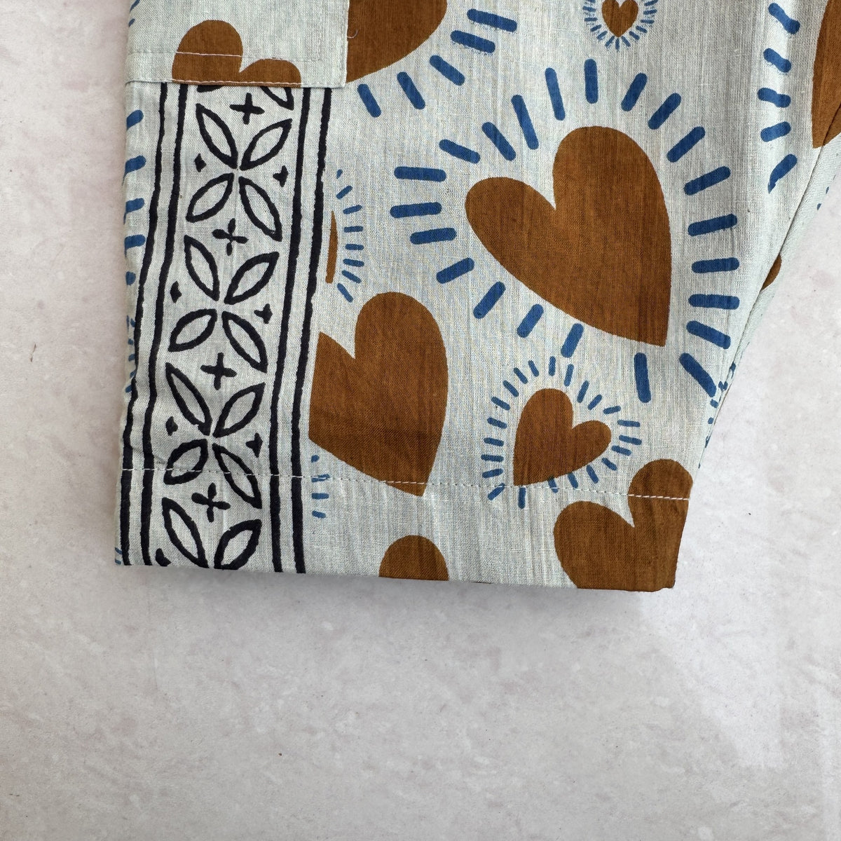 Double-layer Cotton Pant, rust with heart print, real photo: heart print with border detail