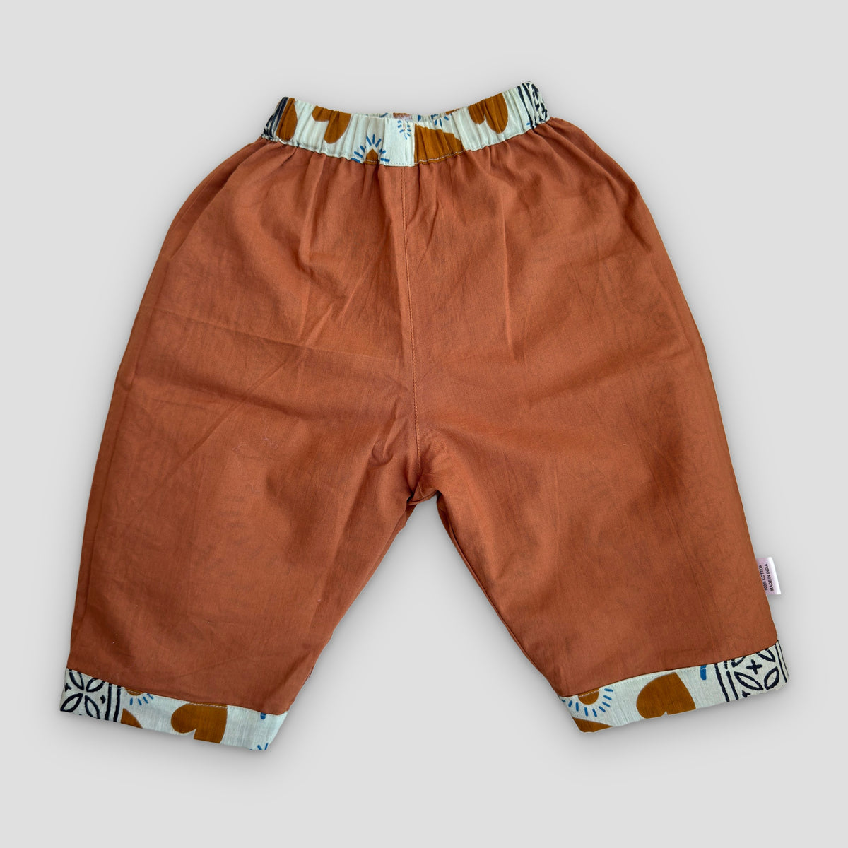 Double-layer Cotton Pant, rust with heart print, real photo: rust side, flat