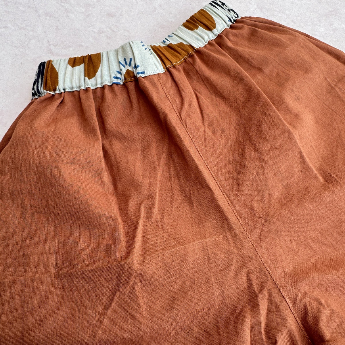 Double-layer Cotton Pant, rust with heart print, real photo: rust side waistband