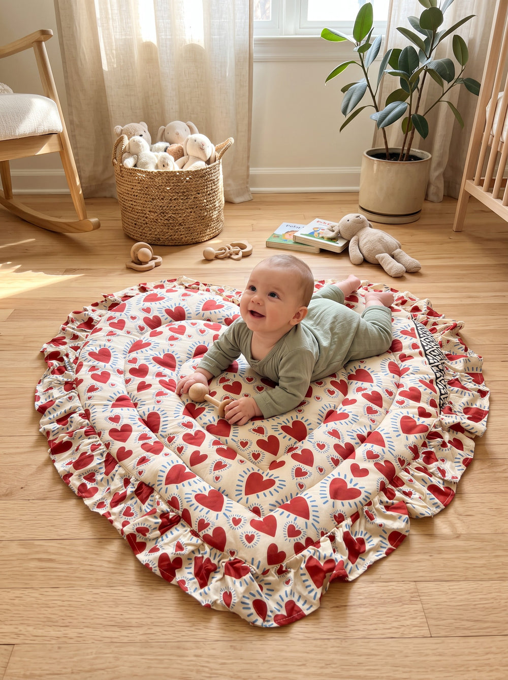 Indigo Chevron heart play mat in a nursery