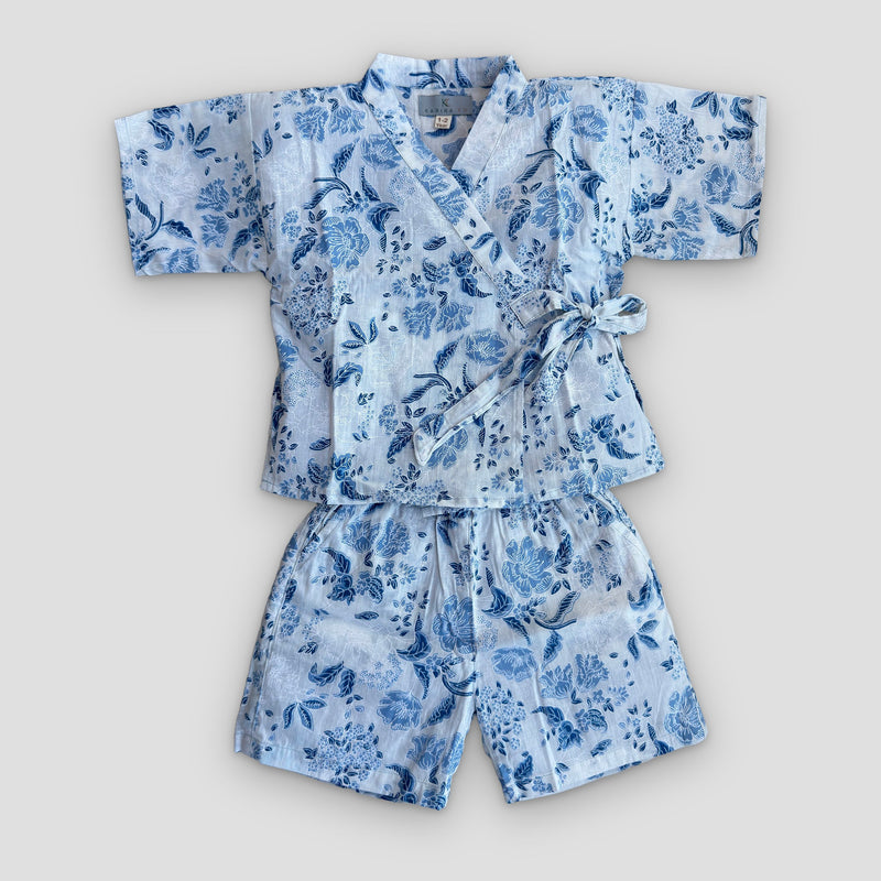Cotton Kimono Set in Blue Floral, real photo