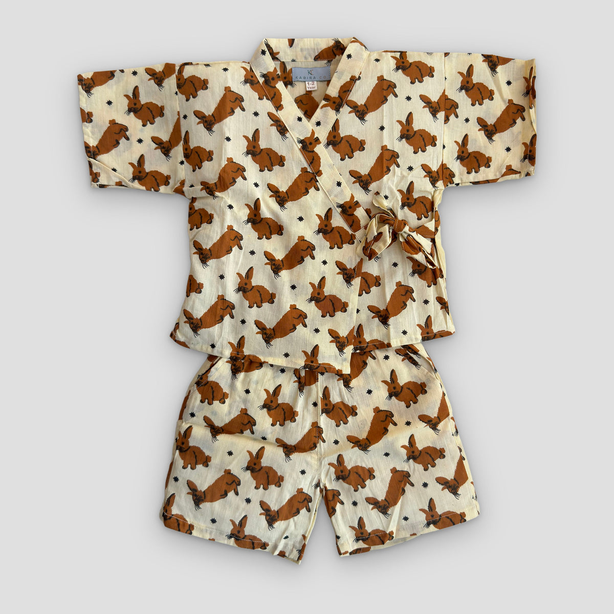 Cotton Kimono Set in Woodland Bunny, real photo