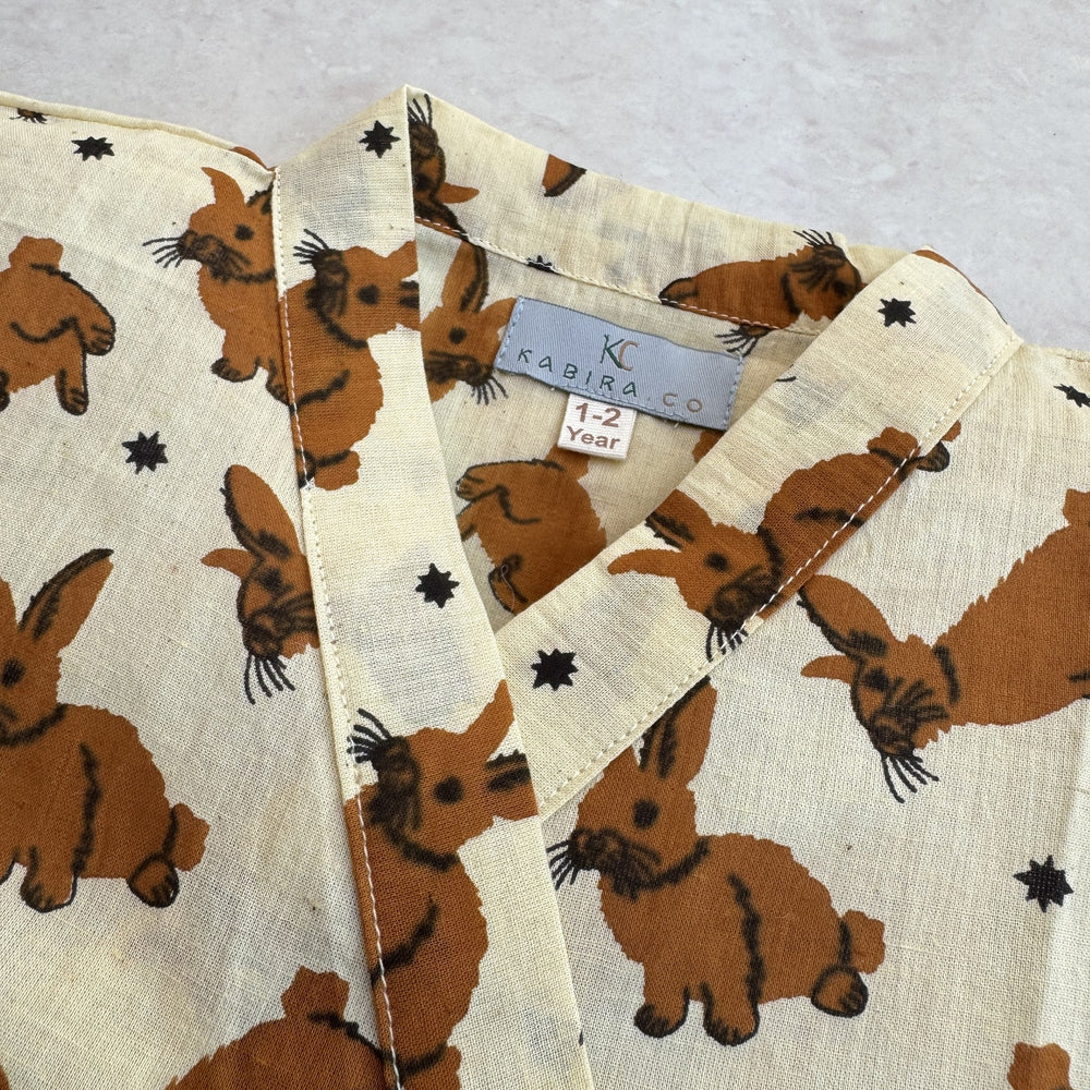Cotton Kimono Set in Woodland Bunny, real photo